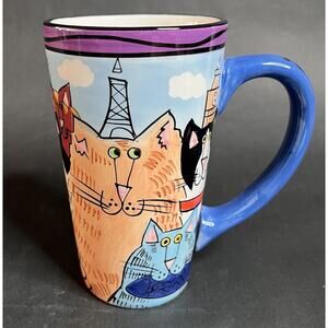 Candace Reiter Catzilia Mug – Tall VTG Ceramic Coffee Cup  Colorful Cats Design